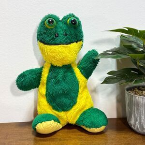 Vintage Frog Plush STI Stuffed Animal Korea 10 inches Green Yellow